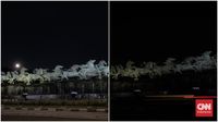 Pemandangan salah satu ikon Jakarta yang turut memadamkan lampu saat gerakan 'Jakarta Gelap Sejam' dalam peringatan Hari Bumi 2026, Sabtu (25/4) malam. Aksi ini menjadi simbol komitmen Pemprov DKI dan warga terhadap konservasi energi.