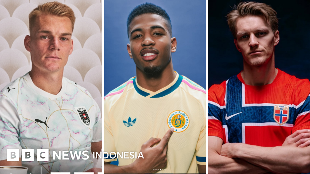 Model mengenakan kostum tim nasional dengan desain modern yang memadukan teknologi performa tinggi dan elemen budaya, mengantisipasi tren Piala Dunia 2026.