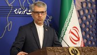Perwakilan diplomatik Iran (atau bendera Iran) dalam konteks perundingan internasional tentang isu nuklir dan sanksi dengan Amerika Serikat.