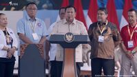 Presiden Terpilih Prabowo Subianto saat menyampaikan janji program perumahan untuk rakyat di Hari Buruh.