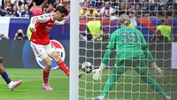 Kai Havertz merayakan gol pembuka untuk Arsenal melawan Paris Saint-Germain pada final Liga Champions 2026 di Puskas Arena, Budapest, memberikan keunggulan 1-0.