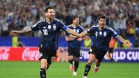 Lionel Messi merayakan gol. (Ilustrasi untuk simulasi Piala Dunia 2026)
