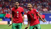 Para pemain Timnas Maroko merayakan kemenangan vital 4-2 atas Haiti yang memastikan kelolosan mereka ke babak 32 besar Piala Dunia 2026.
