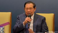 Mantan Presiden Susilo Bambang Yudhoyono (SBY) saat menyampaikan pandangannya mengenai tren penguatan ekonomi Indonesia dan harapan untuk pemerintahan baru.