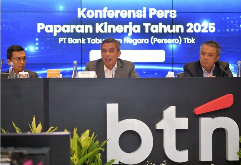 Direksi PT Bank Tabungan Negara (Persero) Tbk (BTN) saat memaparkan kinerja keuangan positif perusahaan.