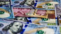 Ilustrasi koin dolar AS dan Rupiah menunjukkan volatilitas nilai tukar di pasar keuangan.