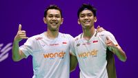Ganda Putra Indonesia, Fajar Alfian (kiri) dan Muhammad Shohibul Fikri (kanan), saat beraksi di lapangan. Keduanya berhasil menunjukkan adaptasi luar biasa di China Open 2026.