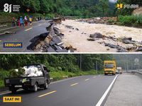 Kondisi jalan di Lembah Anai yang telah rampung ditangani pascabencana, kini kembali beroperasi penuh menghubungkan Padang dan Bukittinggi, Sumatera Barat.