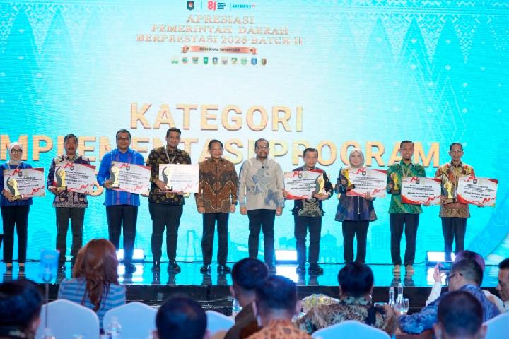 Wali Kota Bandar Lampung (kanan) menerima penghargaan dari perwakilan Kementerian Pekerjaan Umum dan Perumahan Rakyat (PUPR) atas kontribusi aktif Pemkot dalam menyukseskan Program Tiga Juta Rumah, di Jakarta.