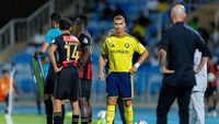 Cristiano Ronaldo merayakan golnya untuk Al Nassr setelah masuk sebagai pemain pengganti dalam laga Liga Arab Saudi melawan Al Riyadh.