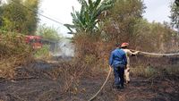 Asap tebal membumbung tinggi dari lahan yang terbakar di Bandar Lampung, mengingatkan akan bahaya pembakaran sampah sembarangan di musim kemarau.