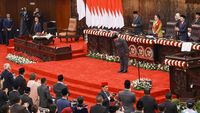 Anggota DPR dan MPR RI menghadiri Sidang Tahunan di Gedung Nusantara DPR/MPR RI.