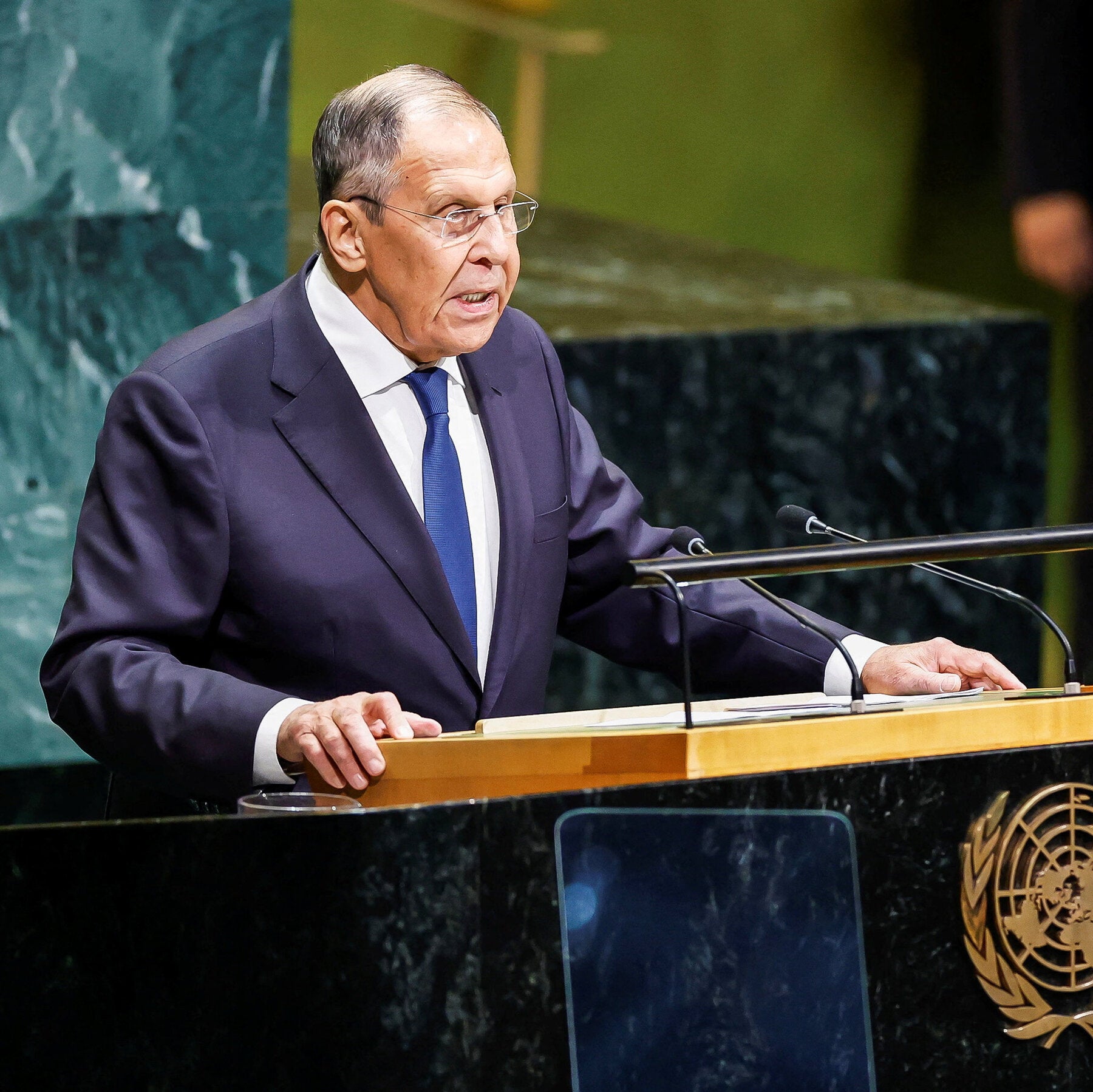 Menteri Luar Negeri Rusia Sergei Lavrov menyampaikan pidatonya di Sidang Umum PBB, menegaskan kembali tekad Rusia dalam konflik Ukraina.