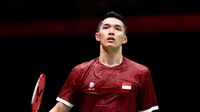 Jonatan Christie saat beraksi di lapangan. Performa tunggal putra ini di nomor beregu Asian Games kerap menjadi sorotan.