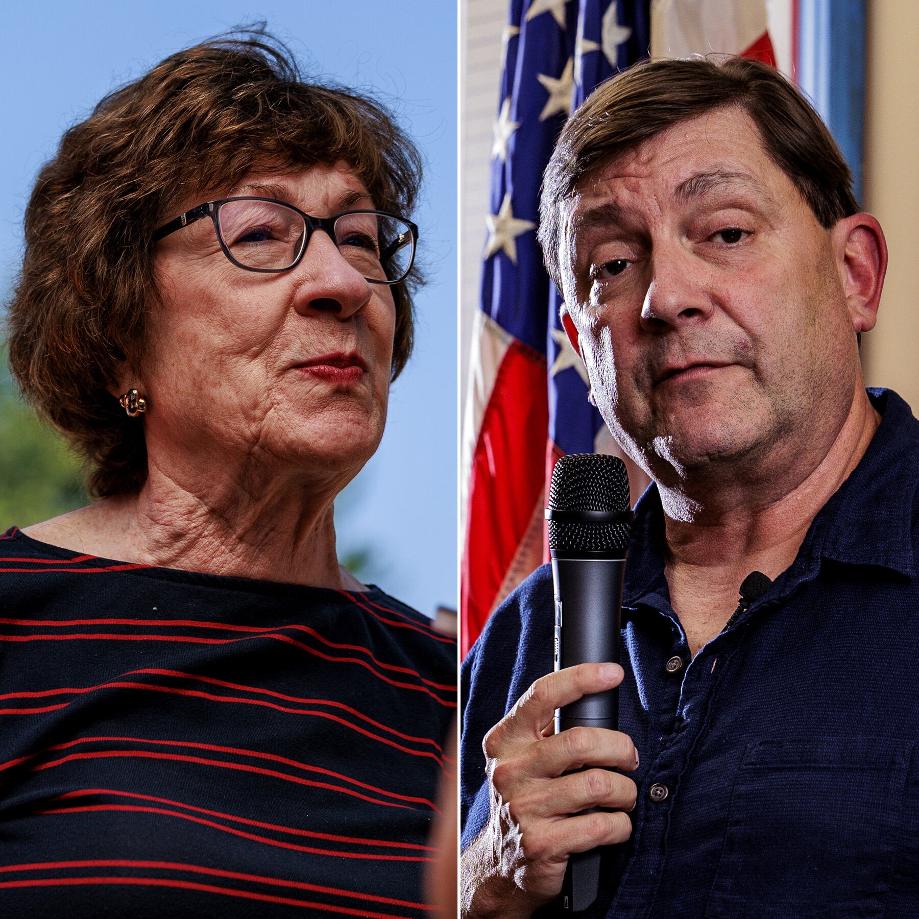 Senator Susan Collins (kanan) dan penantang Demokrat Troy Jackson (kiri) dalam sebuah debat sengit membahas isu-isu krusial menjelang Pemilu Sela.